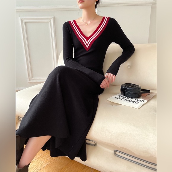 British Style Black Sweater Dress - Picture 2 of 12